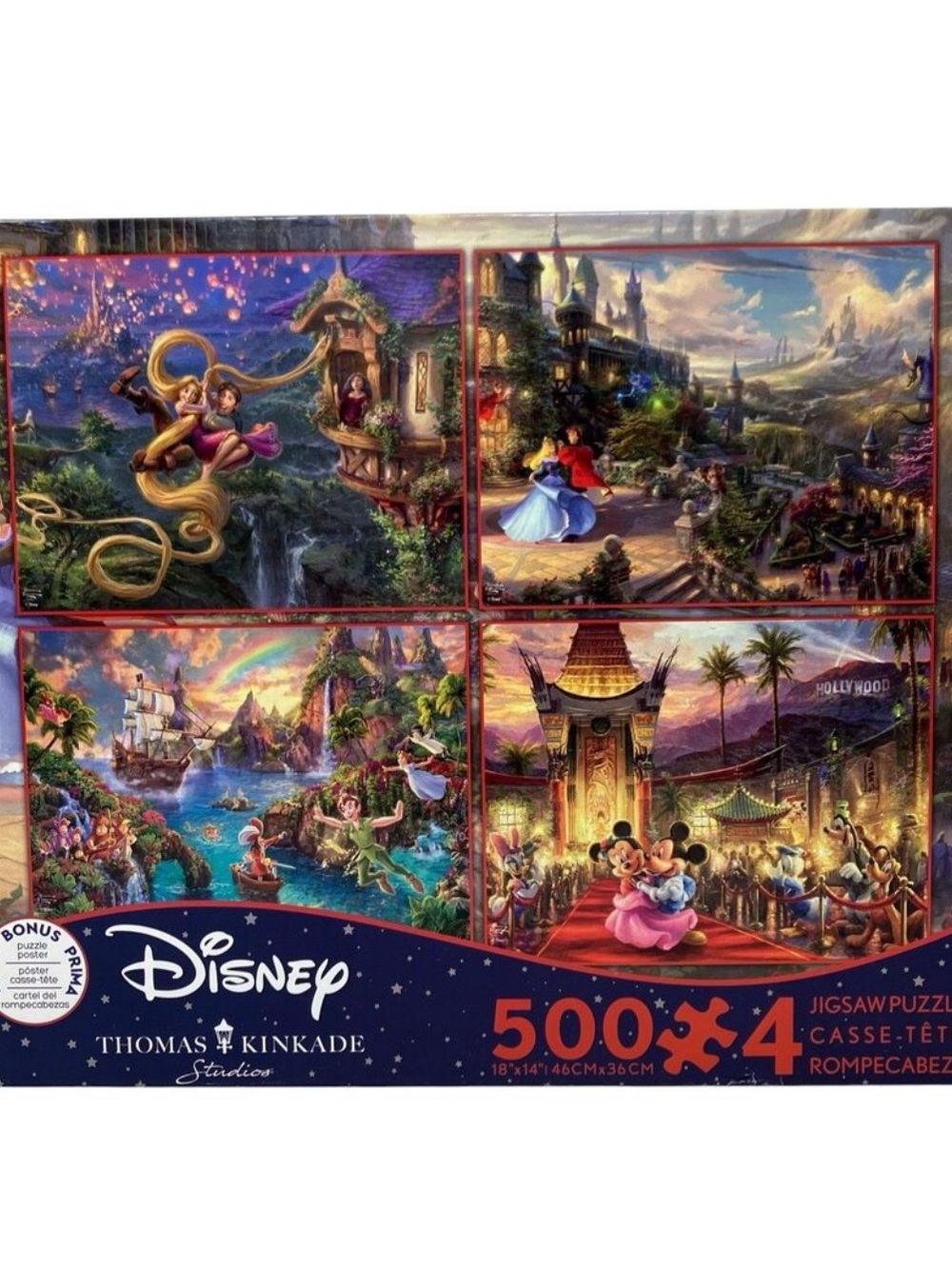 Disney 4x500 Cinderella Piece Puzzle Set Thomas Kinkade Peter Pan Jigsaw Ceaco